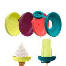 1pc/4pcs Silicone Ice Cream Set, Summer Popsicle Holder With Drip Guard, Leak-Proof Cone Stand, Portable Kids' Popsicle Tray With Snack Carry Case - Dishwasher - Multicolor - View 3