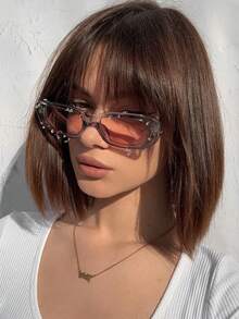 1 件装矩形时尚眼镜，带耳钉，个性化，赛博朋克风格，Y2K 未来科技眼镜，适合日常佩戴、街头摄影、度假派对、旅行、音乐节、装饰、返校校园风格，矩形墨镜