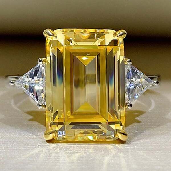 Anillo cuadrado simple y elegante de dama con circonita cúbica amarilla, regalo para fiesta y cumpleaños