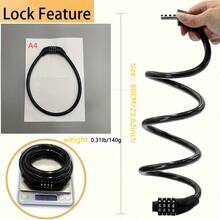 Resettable Steel Combination Lock, Applicable For Bicycle Anti-Theft Security, Multiple Colors Available (Black, Yellow, Green, Pink, Blue), PVC/Steel Wire Structure, Secure 4-Digit Combination Design, Suitable For Mountain Bike, Road Bike, E-Bike, Motorcycle Lock | Steel Wire Bicycle Lock - Resettable Bicycle Password Lock - View 3