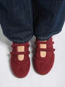 1 双女士优雅简约轻便舒适迷人柔软芭蕾平底鞋，透气复古法式镂空防滑休闲一脚蹬鞋，2025 年新款 - 紅色 - 查看 5