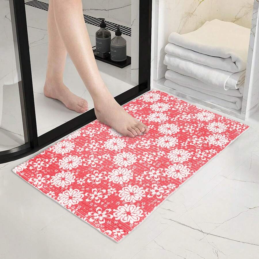 Alfombra Antideslizante de Secado Rápido, Suave | Tapete Absorbente de Baño de PVC, Lavable a Máquina, Fácil de Limpiar, Diseño Minimalista Moderno para Baño, Lavabo, Regadera, Entrada o Lavandería | Decoración de Baño Funcional y Elegante - Rojo / Blanco - Ver 1