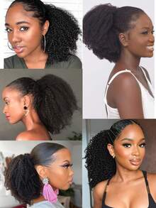 Summer 1-Pack African Shaggy Bun African Curly Natural Hairstyle For Synthetic Short Hair Extensions Ponytail (Natural Black, Afro 8-10 Inch) - Multicolor - View 10