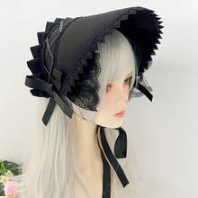 可爱的洛丽塔风格蕾丝边蝴蝶结头饰，角色扮演配件万圣节 - 彩色 - 查看 1