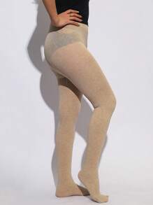 1 双女士薄款粗针织紧身裤，轻盈燕麦白色紧身裤，适合春秋季节