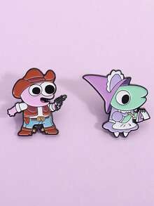 2 件可爱创意人物周边胸针，合金油滴徽章服装配饰包包装饰，趣味别针，别针徽章办公室配饰衬衫夹克珠宝圣诞节万圣节 - SF256 - 查看 4