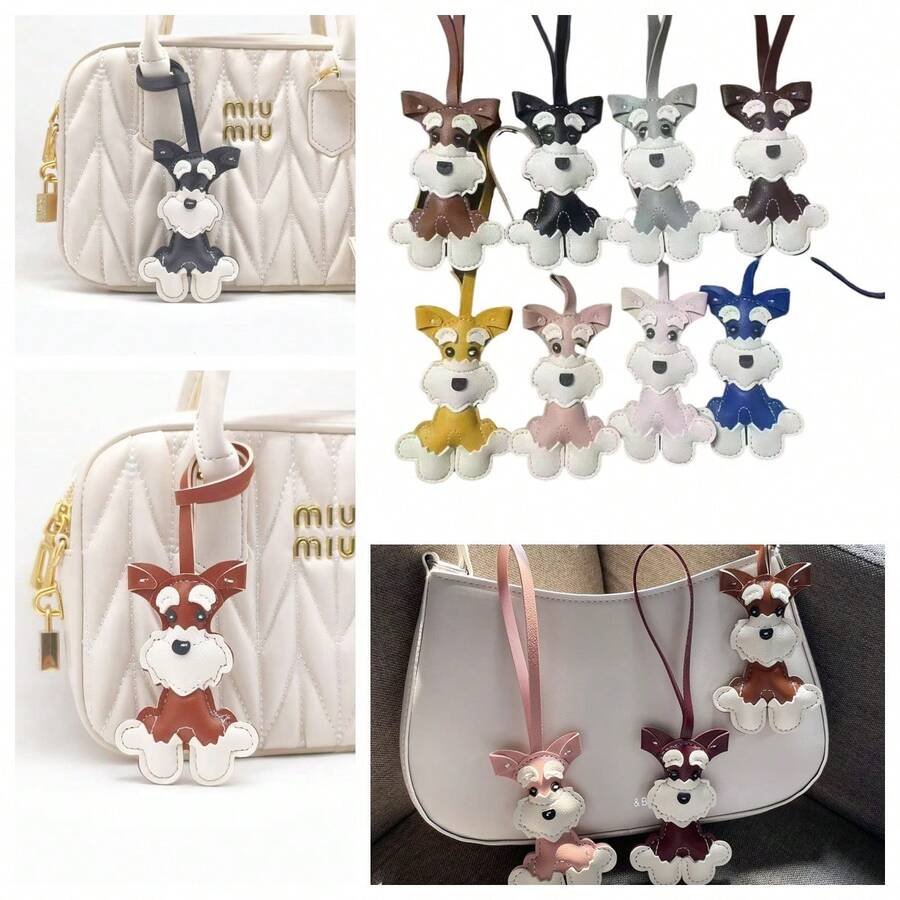 1pc Schnauzer Dog Leather Keychain, Creative Pet Charm Bag Accessory, Cute Dog Pendant, PU Leather Cartoon Dog Keyring, Small Gift