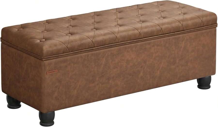 Storage Ottoman, Storage Bench, Tufted Entryway Bedroom Bench, 17.7 X 46.5 X 17.7 Inches, Hinges Easy Lid Operation, Wooden Legs, Synthetic Leather, Loads 330 Lb, Coffee Brown ULOM071K01,8059557 - 亮橙色 - 查看 1