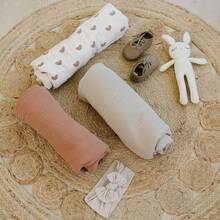 3pcs Crinkle Cloth Baby Swaddle Blankets, Infant Stroller Wind Cover Blanket, Baby Receiving Blanket For Nursery, Delivery Room, Newborn Wrap - 彩色 - 查看 2
