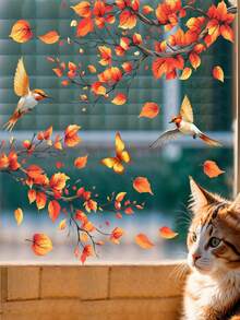 1pc Autumn Maple Leaf Window Sticker, Home Decor Sticker, Reusable Glass Sticker, Asymmetrical Shape Removable, Suitable For Home, Bathroom, Party, Store Decoration, Thanksgiving - Multicolor - View 3