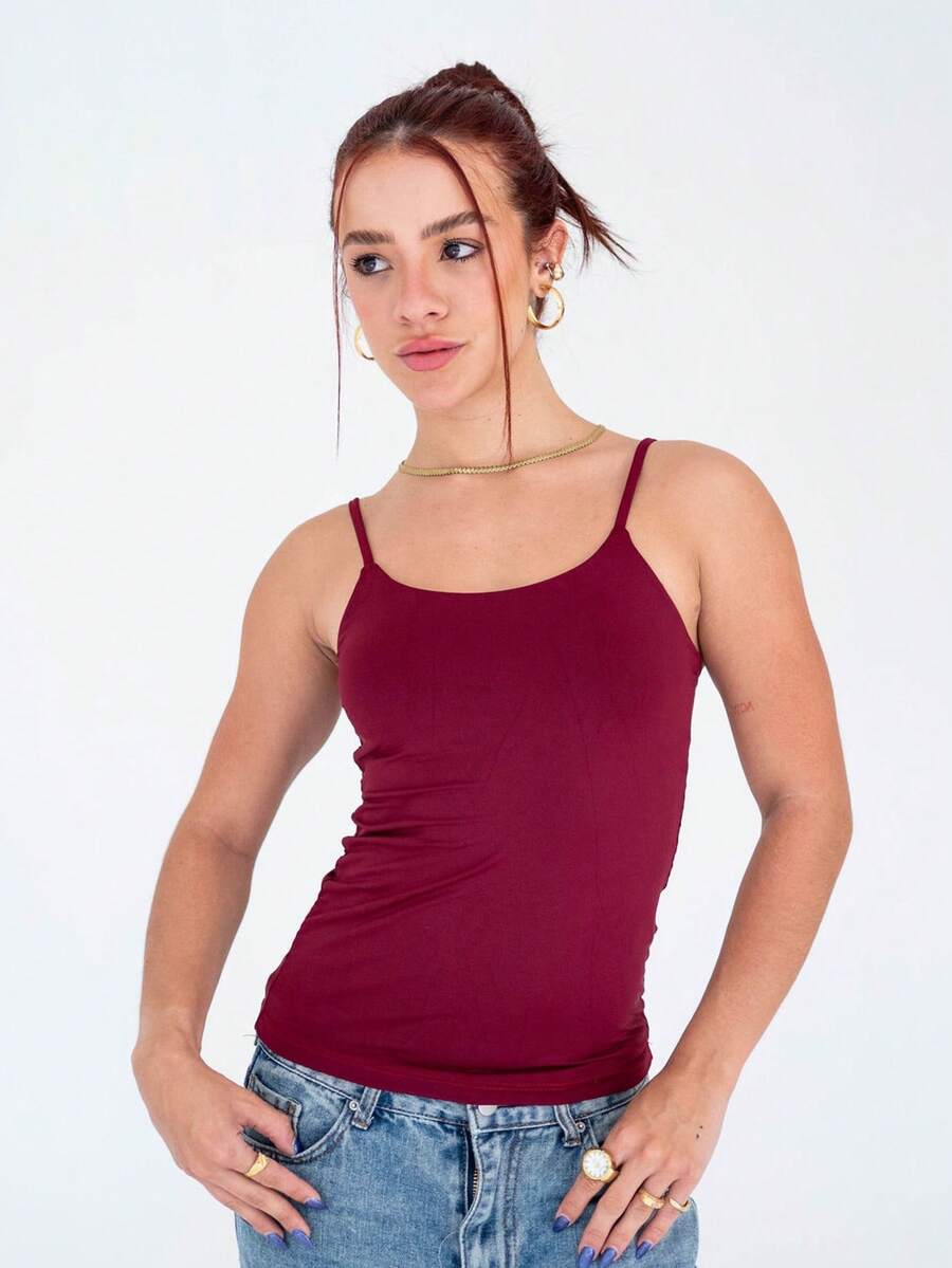 Thin Strap Tank Top In Polyamide Blouse With Lining Suplex Blouse - Gỗ đỏ - Xem 1