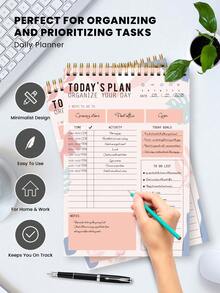 BUBU 1pc Spiral Daily Planner To Do List Notepad - Undated Goals Planning Pad With Hourly Schedule Tear-Off Notepad,Stationery Office School Supplies Back To School - Yellow - View 6