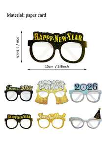 6/12张激光卡纸卡片2026新年派对装饰眼镜新年快乐跨年夜家庭聚会氛围拍照装饰道具 - 彩色 - 查看 4