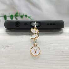 1 件双面圆形字母 A-Z 和蝴蝶吊饰防尘塞，DIY 金属手机装饰