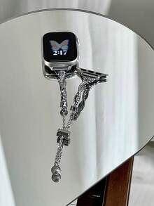 1 件时尚金属智能表带，十字全钻兼容 表带兼容 表带女款，兼容 Apple Watch38/40/41/42/44/45/46/49 毫米，兼容 Series Ultra/SE/10/9/8/7/6/5/4/3/2/1，腕带长度调节简单易操作，适合赠送朋友女朋友 - 銀色 - 查看 2