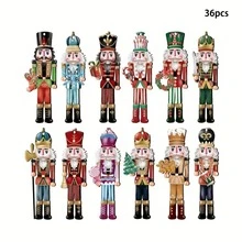 12/24/36 件经典多色和款式木制胡桃夹子挂饰 - 悬挂胡桃夹子人物，用于节日装饰、圣诞树吊坠、节日礼品标签配件、房间和壁炉架装饰 - 彩色 - 查看 10