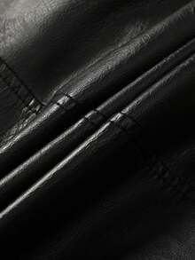 Men's PU Leather Jacket, Contrast Color Design With Thermal Lining, Motorcycle Racing Style Outerwear, Fashionable For Autumn/Winter - Black - View 7