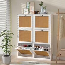 Yvsevnr Rattan Shoe Cabinet Narrow Shoe Cabinet  3 Flaps, Wooden Shoe Cabinet, Hallway Narrow for 18 Pairs of Sho, Space-Saving, for Entrance, Entrance Area, Hallway - Bildfarbe - Übersicht 2