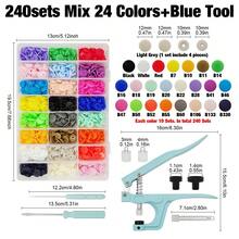 盒装 100/150/240/360 套 T5 圆形按扣，塑料 4 件套按扣套件，含工具，适用于 DIY 缝纫、服装、包袋修补、手工艺品