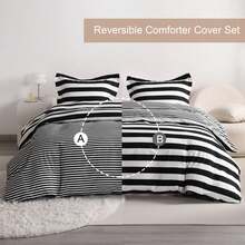 Black / White Stripe Bedding – Soft Microfiber Set, Easy To Wash And Wrinkle-Resistant - Black and White - View 7