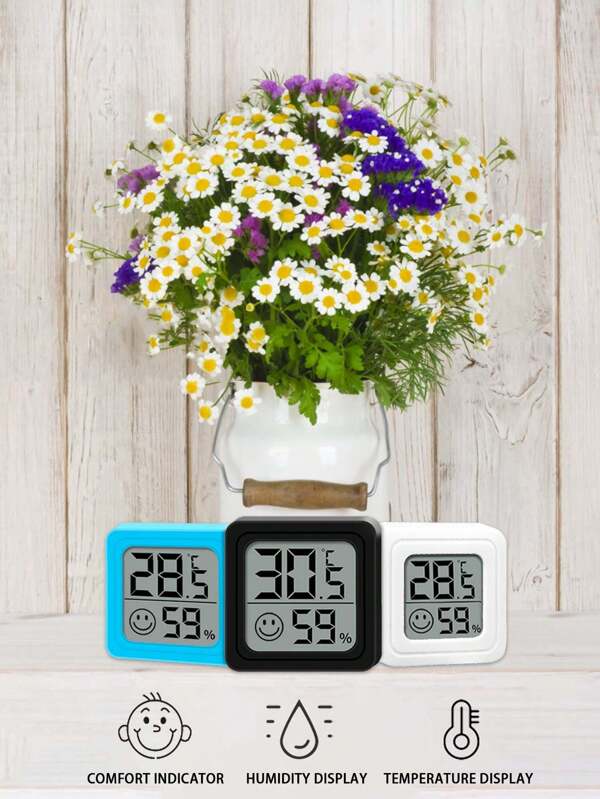 1/2pcs Double-Sided Adhesive Mini Hygrometer, Smiling Face LCD Display, Accurate Temperature & Humidity Measurement For Indoor, Bedroom, Dining Room, Office, Reptile Habitat