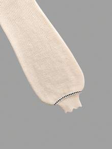 Kontrast Spitze Laternärmel Top + Elastische Taille Schleife Rüschen Saum Strick Shorts Set - Aprikosenfarben - Übersicht 4