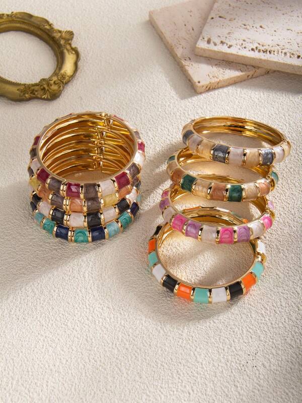 1 pezzo Braccialetto a fascia in lega di zinco con stile bohémien alla moda e Colin colorioso E, adatto per le donne