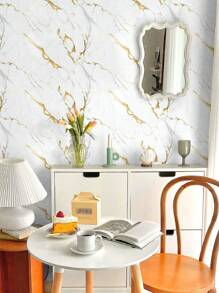 1 件奢华白色背景大理石图案自粘壁纸适用于电视墙、客厅、卧室、现代简约风格 3D 立体墙面装饰自粘家居墙面装饰、装修贴纸可撕墙板、墙纸、壁纸墙贴房间装饰 - 白金 - 查看 3