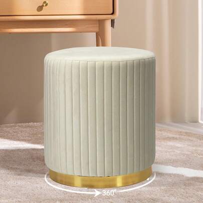 T-ZBDZ Drehbarer Schminktischhocker aus Samt – 360° Drehbarer, Gepolsterter Rundhocker mit Sitzkissen, Moderner Hocker für Schlafzimmer oder Wohnzimmer