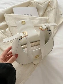 女士新月形休闲斜挎包，韩版风格，时尚简约单肩手提包 - 白色 - 查看 6