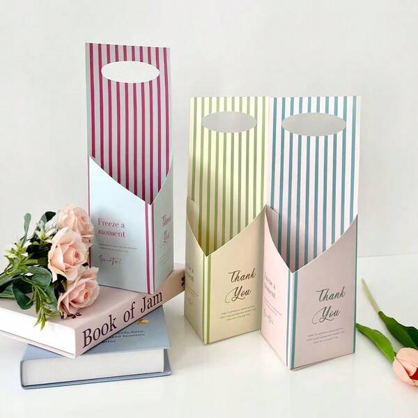 10/15pcs Striped Flower Gift Boxes, Multi-Color Fresh Flower Packaging Boxes, Suitable For DIY Flower Arranging, Handmade Flower Decor, Floral Craft Materials, Birthday Party, Bride, Holiday Gift Boxes