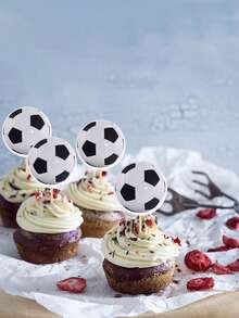 24/48 件足球纸杯蛋糕装饰，黑白足球纸杯蛋糕牙签装饰，充满活力的运动主题装饰，适用于生日蛋糕运动主题派对用品 - 彩色 - 查看 8