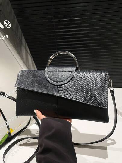 时尚高端鳄鱼压纹翻盖单肩包，女士