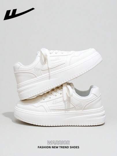 WARRIOR 1 Pair WARRIOR Women's Thick Sole Lace-Up Soft Bottom Casual Shoes, Low-Top Outdoor Flat Shoes, Round Toe Low Heel Non-Slip Solid Color Elegant Soft Bottom Hiking Shoes, Suitable For Students, Graduation Photos, Flat Shoes, Low-Top Leather Face Sports Skateboard Shoes