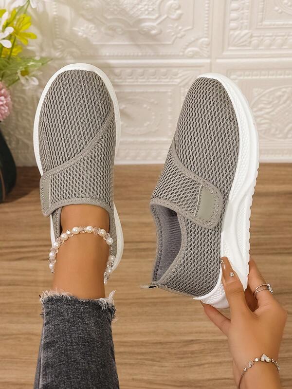 Autumn/Winter New Knitted Mesh Hook And Loop Women's Casual Sports Shoes, Breathable Non-Slip Durable Slip-On Low-Top Women Casual Shoes, Suitable For Daily Commute, Walking, Running