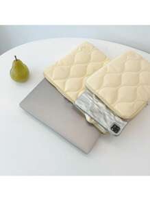 YOONI Korean INS Style Quilted Embroidered Laptop Bag, Minimalist IPad Sleeve With Handle For 9.7/10.2/11 Inch Tablets, 13/14 Inch Notebook Case, Portable Soft Inner Protective Pouch For School & Work Laptop Bag For Women Mac Book Case College Essentials Back To School Laptop Sleeve