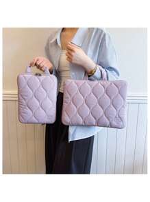 YOONI Korean INS Style Quilted Embroidered Laptop Bag, Minimalist IPad Sleeve With Handle For 9.7/10.2/11 Inch Tablets, 13/14 Inch Notebook Case, Portable Soft Inner Protective Pouch For School & Work Laptop Bag For Women Mac Book Case College Essentials Back To School Laptop Sleeve