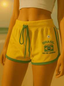 Brazilian Shorts Embroidered Women's Vintage Short - 黃色 - 查看 5