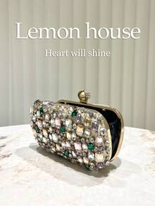 1 chiếc túi cầm tay đính đá lấp lánh màu vàng, túi dự tiệc đính đá cao cấp, ví dự tiệc hình hộp thanh lịch dành cho quý cô, thích hợp cho các sự kiện trang trọng như đám cưới, dạ tiệc, tiệc cocktail - Vàng - Xem 7