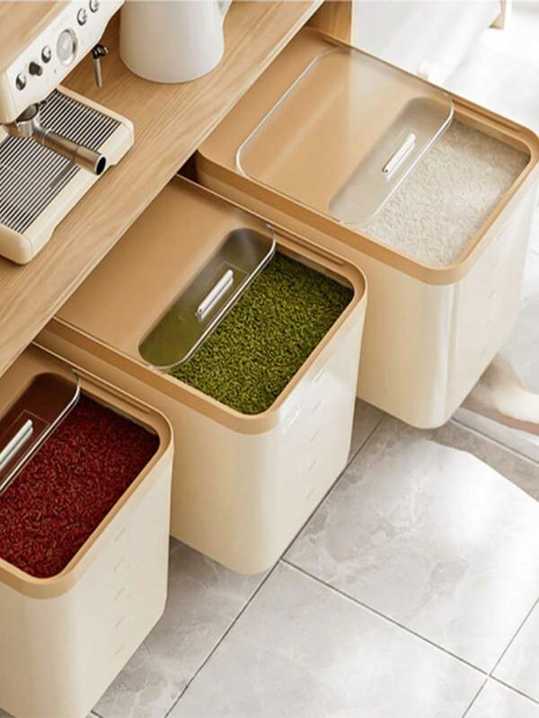 10 Jin Storage Container For Kitchen Rice, Sealed Lid To Prevent Moisture And Insects, Transparent Window For Easy Viewing, Separate Storage Of Grains/Rice, Rice Container, Drawer-Style Saving, With Measuring Cylinder, Moisture-Proof, Home Grain Dispenser Bucket, Suitable For Kitchen, Soybeans, Corn, Etc., Kitchen Storage Box Essential For Kitchen, Household Items.