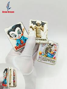 1PC Halloween Style 3d Stereo Flat Refrigerator Magnets, Skull & Devil Holiday Souvenir Refrigerator Magnets, Home Decoration Products, Kitchen, Room, Home, Suitable For Halloween Day Of The Dead Halloween Decor Room Decor - Color - View 6