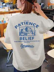 全新夏季休闲宽松个性印花短袖女式T恤 - 淺灰色 - 查看 7