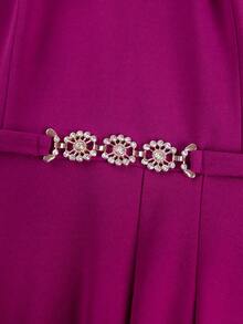 Plus Size Women Elegant Cut Out Mock Neck With Chiffon Tulle Lantern Long Sleeve Buckle A-Line Dresses With Wedding,Dinner Party - Purple - View 7