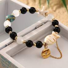 1 Set New Bohemian Glass Beads, Starfish & Small Fish Chain Bracelet (Random Color)
