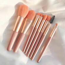 Set de 8 brochas de maquillaje de alta calidad que incluye brocha para sombra de ojos, brocha para polvo, brocha para contorno, brocha para iluminador, en una bolsa de maquillaje compacta y portátil (rosa)