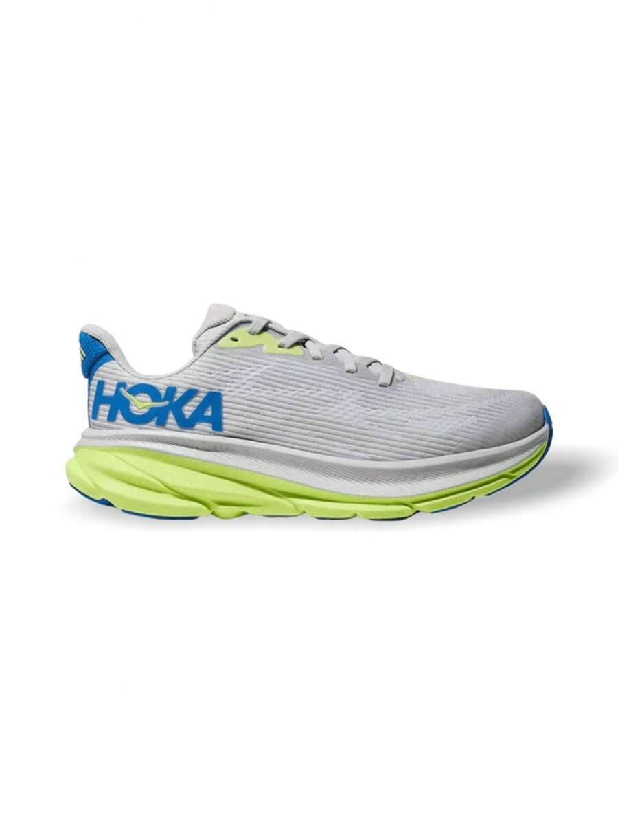 Hoka Giày chạy bộ trẻ em Clifton 9, chất liệu lưới dệt kim nhẹ, thoáng khí, có đệm RN88276 - Bụi sao/Xanh coban - Xem 1
