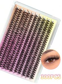 300 Peças Conjunto de Extensão de Cílios Falsos de Alta Capacidade Rolo C 10-16mm Comprimento Misto Cluster de Cílios Falsos Naturais, Macios e Leves, Reutilizáveis, Usados para Criar Maquiagem Perfeita para Festas, Múltiplos Estilos para Escolher, Clusters de Cílios, Clusters de Cílios, Cílios Individuais, Cílios, Cílios Falsos