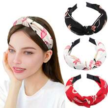 1 件黑色缎面印花打结头带发饰，适合日常、度假、派对、母亲礼物（图案排列随机），发带，发箍 - 彩色 - 查看 2