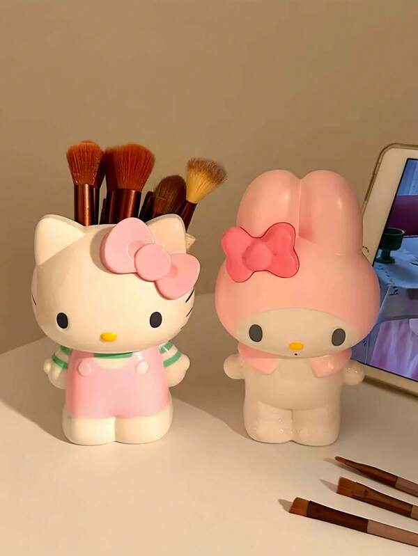 Sanrio Caixa organizadora de mesa fofa da Hello Kitty, decoração divertida para mesa, vaso artesanal para escritório e penteadeira, organizador para pincéis de maquiagem e lápis, perfeito para presentes de Natal e lembrancinhas de aniversário.