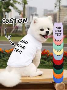 [Customized]Pet Clothing, Cat/Dog Vest & T-Shirt, Comfortable Breathable Cute Design With Heat Transfer Printing, Please Specify The Text And Numbers You Want To Add When Placing The Order!,Pet Supplies,2025 Halloween Accessories,Personalized With Pet's Name